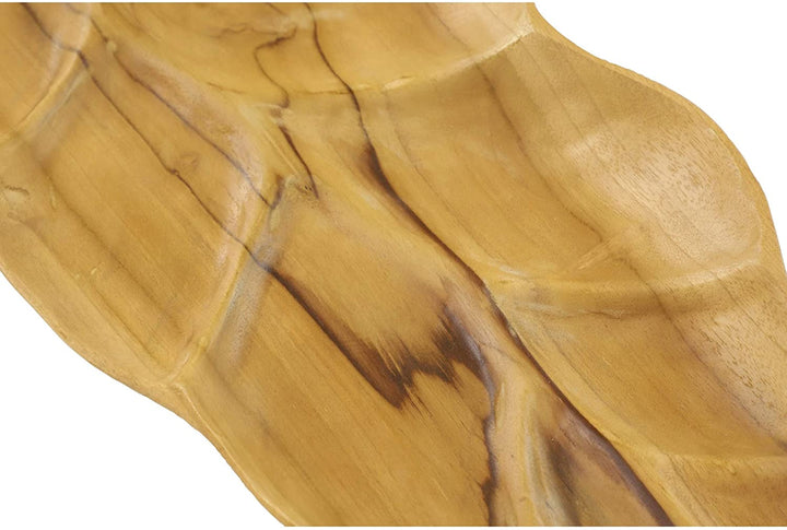 Large Rustic Leaf Shaped Natural Teak Wood Serving Trays Set 3 22" 21" 15" 22 X 9 1 Brown - Diamond Home USA