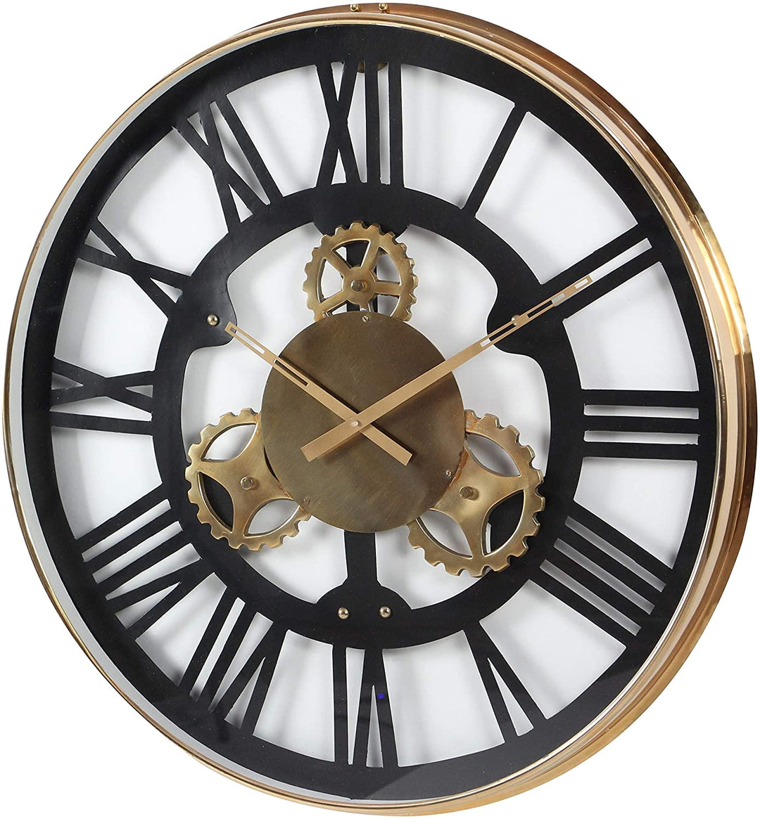 Stainless Steel Wall Clock Black Industrial Round Finish Roman Numeral Display - Diamond Home USA