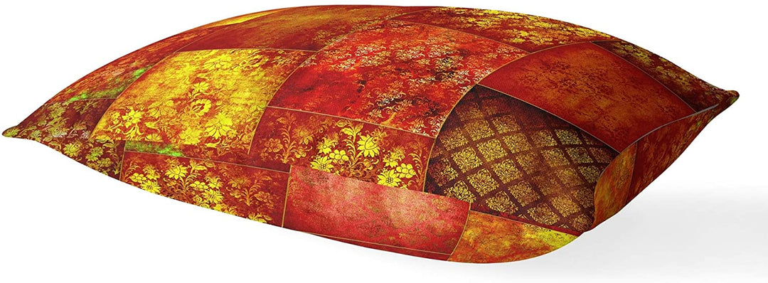 Eclectic Bohemian Patchwork Red Gold Lumbar Pillow Red Geometric Bohemian Eclectic Polyester Single Removable Cover - Diamond Home USA