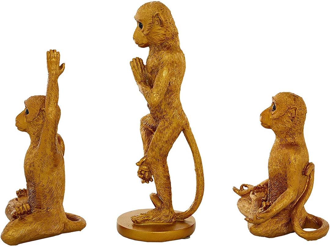 Metallic Gold Monkey Sculptures Set 3 4 X 11 Resin - Diamond Home USA