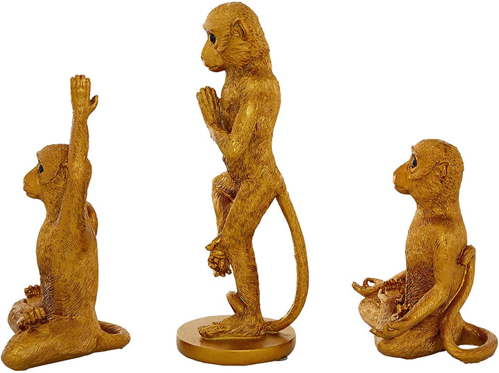 Metallic Gold Monkey Sculptures Set 3 4 X 11 Resin - Diamond Home USA