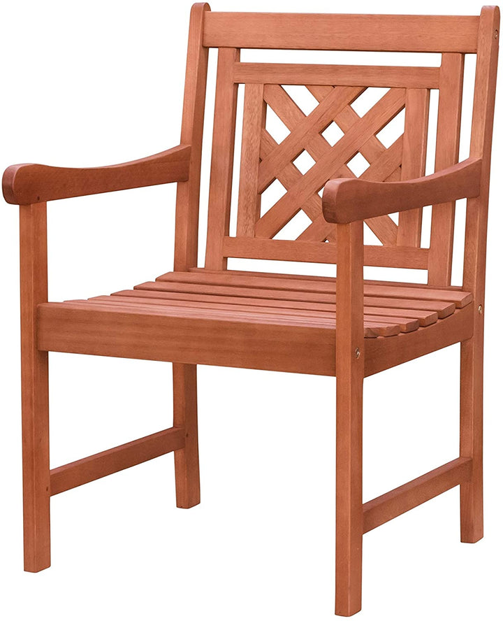 Outdoor Patio Plaid Eucalyptus Dining Armchair Brown Country