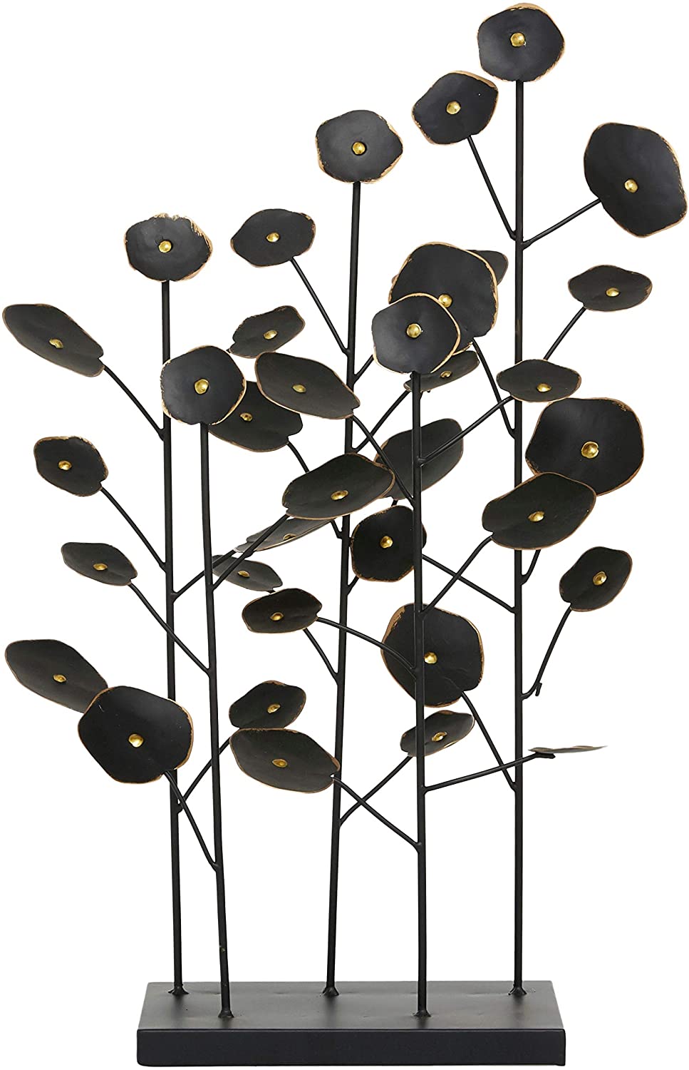 Large Black Metal Abstract Floral Sculpture W Gold Foil