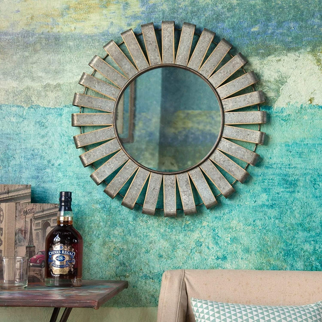 22 5in Dia Metal Windmill Wall Mirror Industrial Rustic