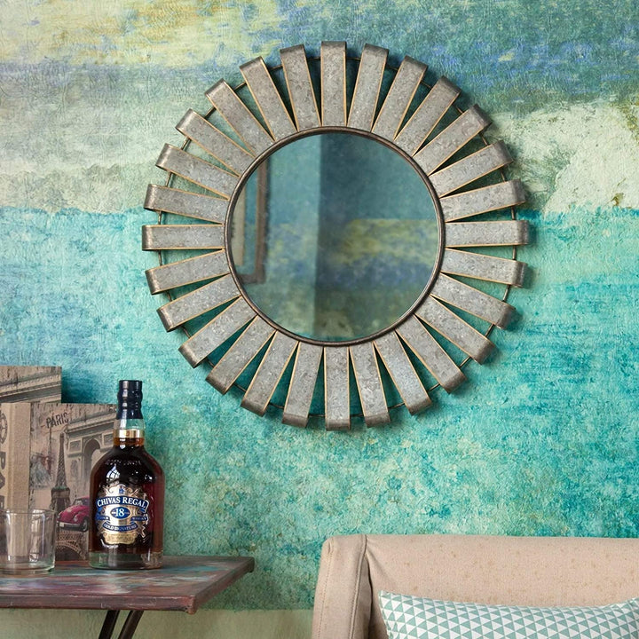 22 5in Dia Metal Windmill Wall Mirror Industrial Rustic