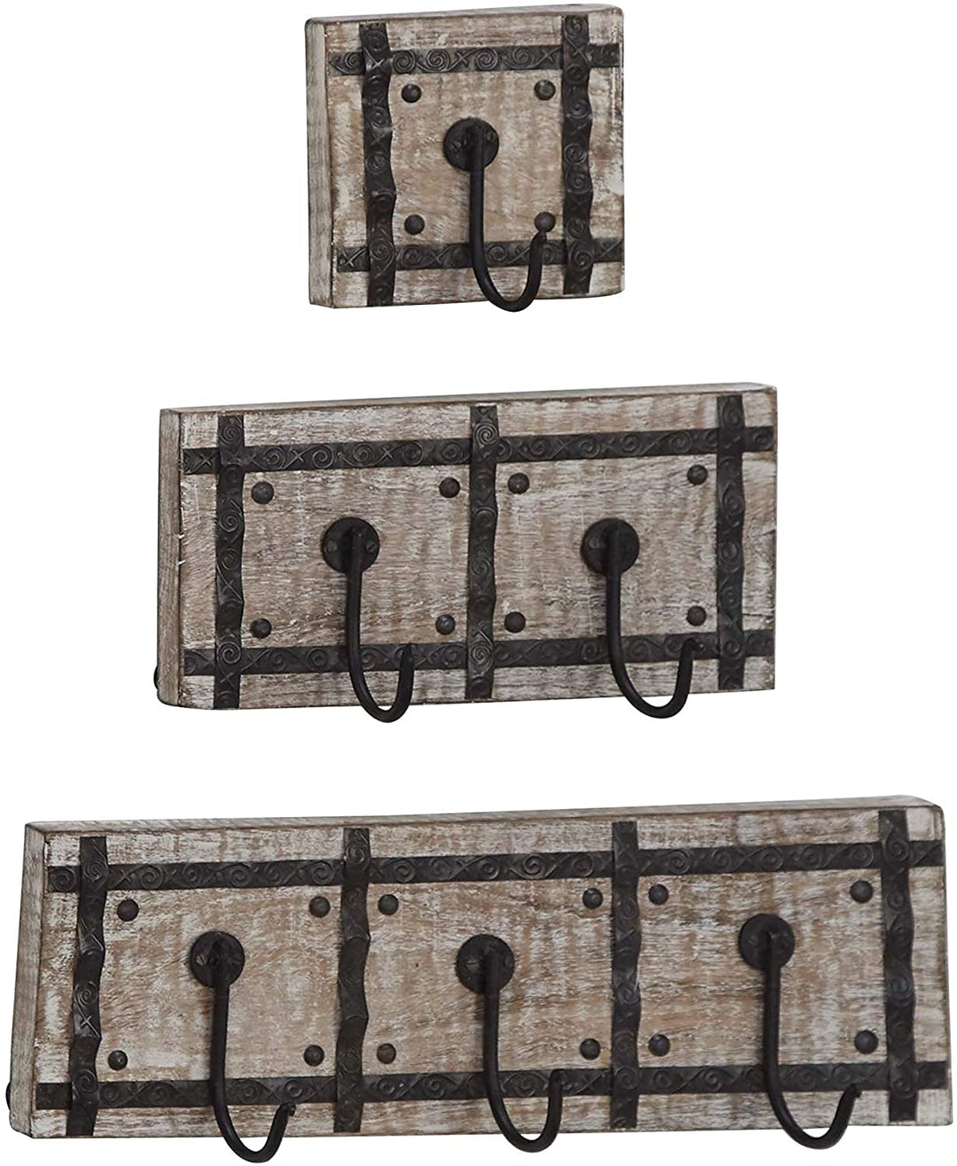 Set 3 Mango Wood Iron Framed Wall Hooks Black