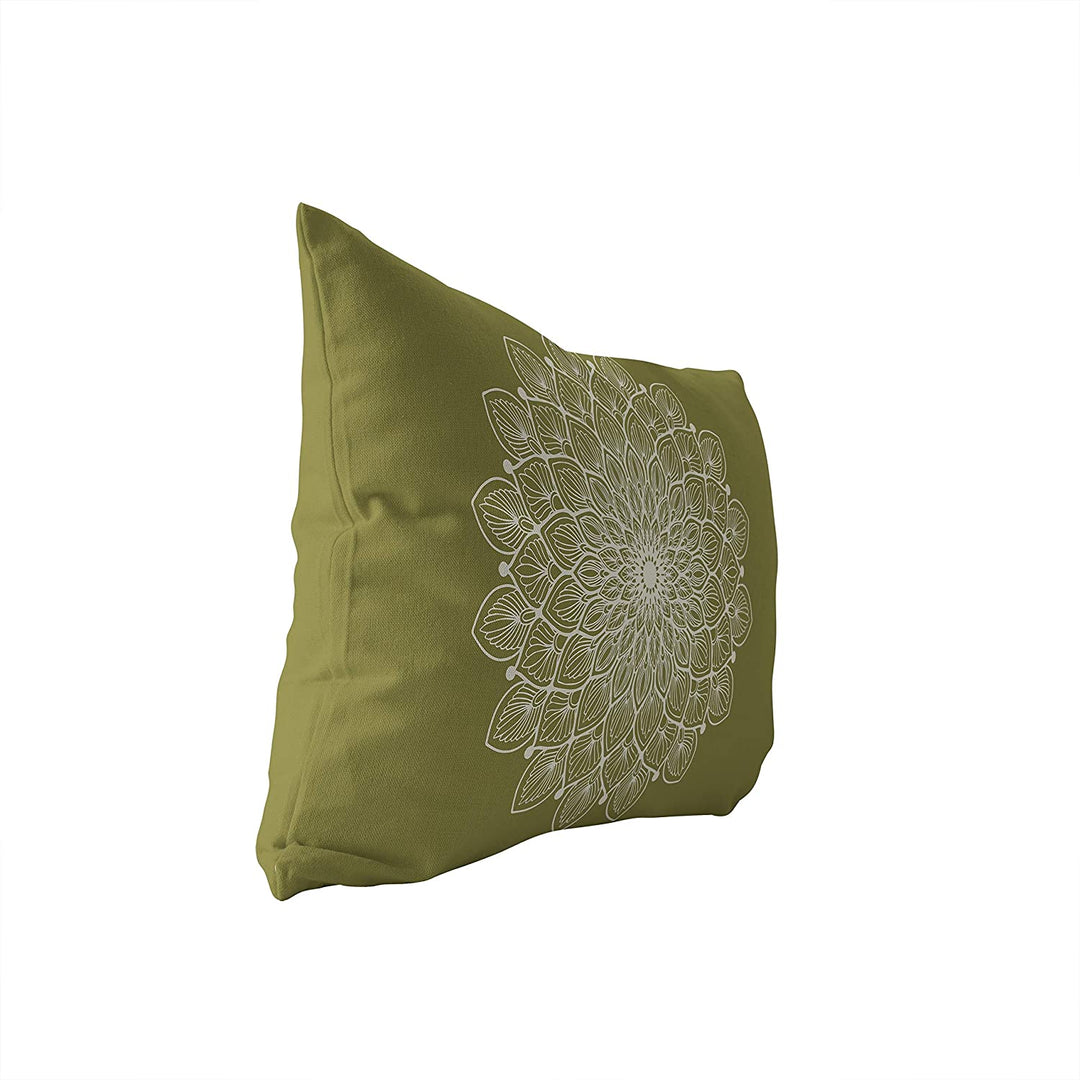 Boho Mandala Army Green Lumbar Pillow Green Geometric Bohemian Eclectic Polyester Single Removable Cover - Diamond Home USA