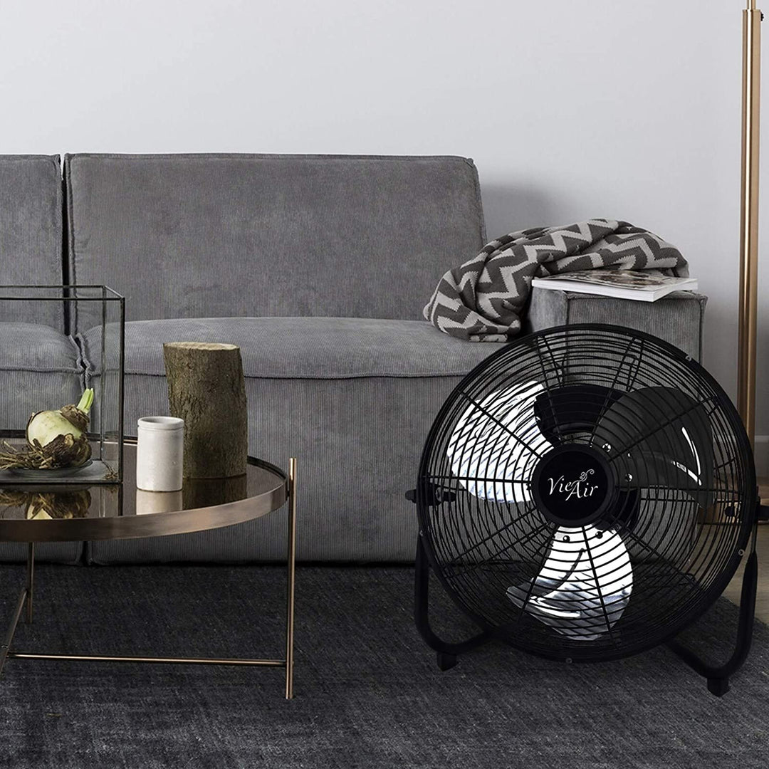 12in Industrial Three Speed Heavy Duty Floor Fan Black Metal Tilt - Diamond Home USA