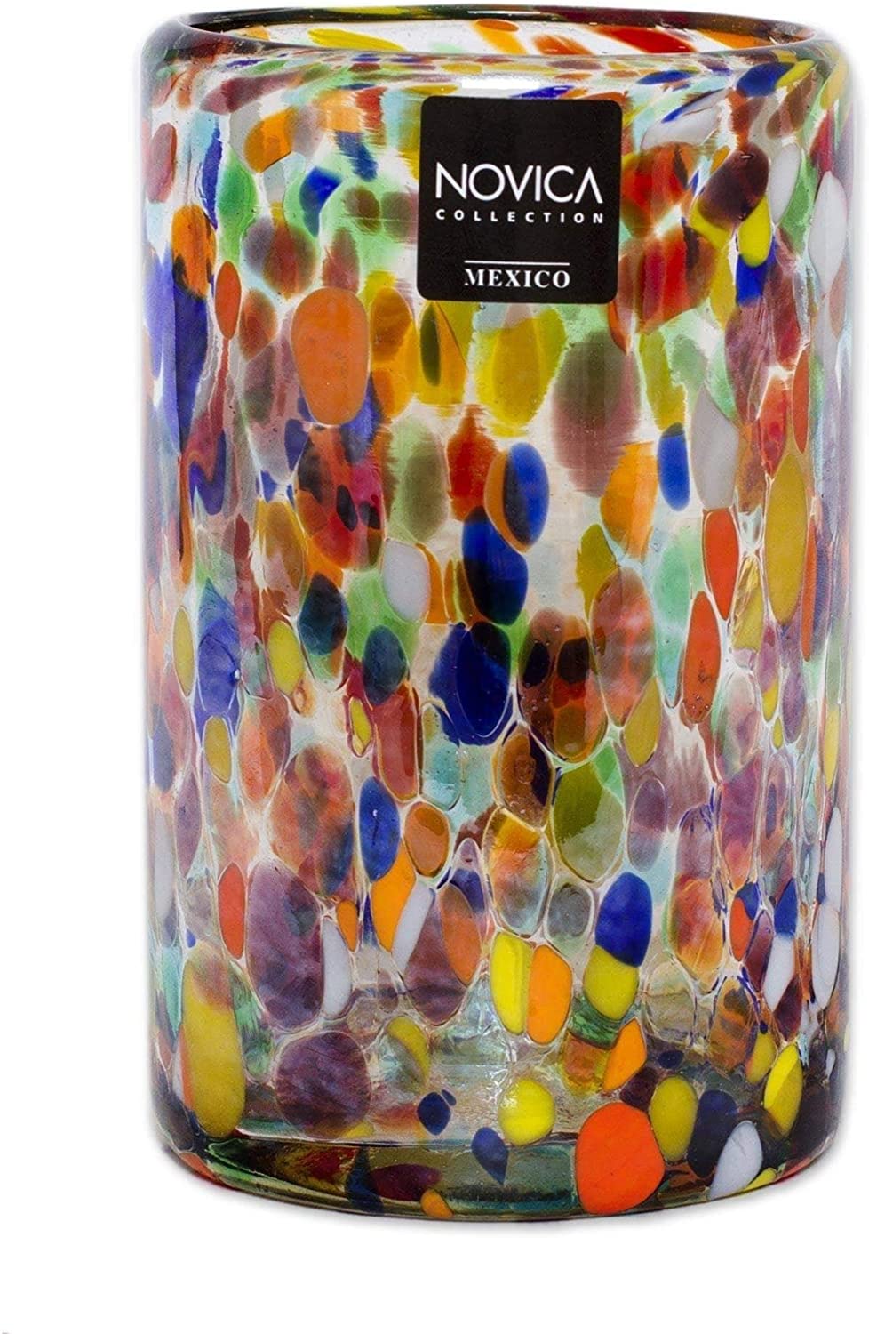 Handmade Hand Blown Multicolor Glasses Carnival Tumblers Set 6 (Mexico) Clear Glass - Diamond Home USA