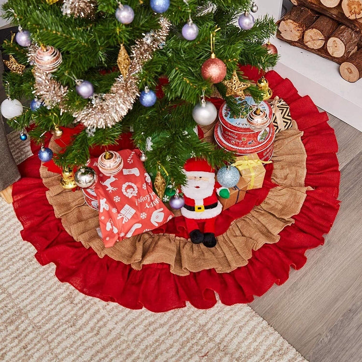 Christmas Tree Skirt Winter Xmas Holiday Decoration Red Brown Ruffled 48" - Diamond Home USA
