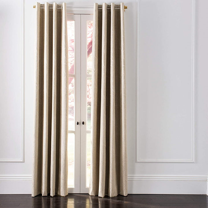 Single Curtain Panel Beige 96" L X 52" W Beige Solid Bohemian Eclectic Traditional Transitional Linen Rayon - Diamond Home USA