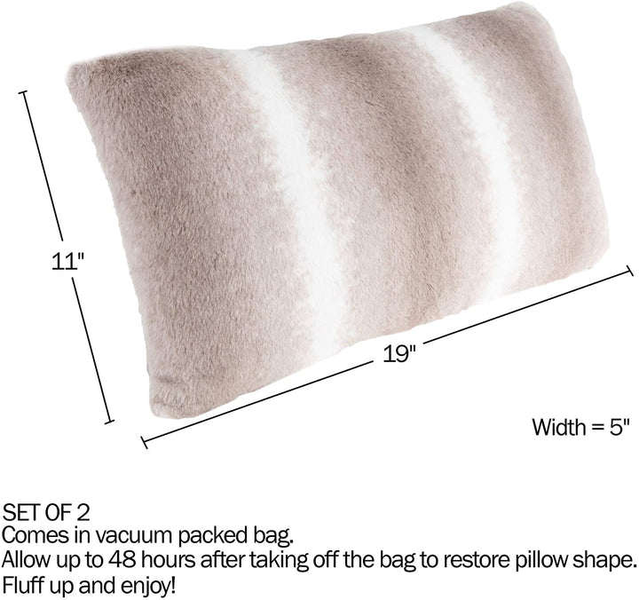 2 Pack Fur Pillows Gray/White Grey Taupe White Stripe Casual Polyester Set Removable Cover - Diamond Home USA