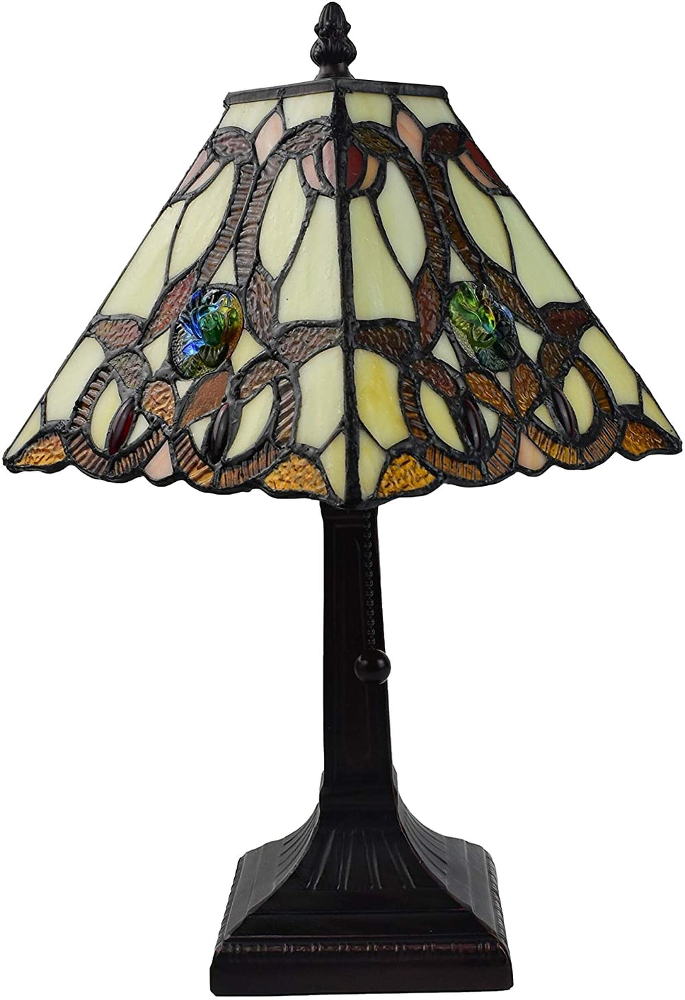 Tiffany Mini Accent Lamp Floral Mission 16" Tall Stained Glass Decor Night Stand Bedroom Handmade Am338tl08 Color Brown