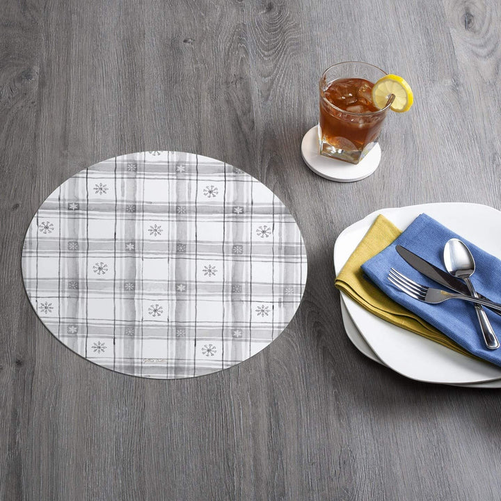 Wipe Clean Round Shaped Placemats Set 4 Holiday Gingham Color Plastic - Diamond Home USA