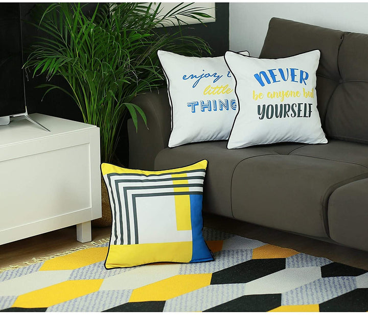 Scandi Geometric Stripes Throw Pillow Cover (Set 4) Yellow Stripe Modern Contemporary Polyester Set 3 More Removable - Diamond Home USA