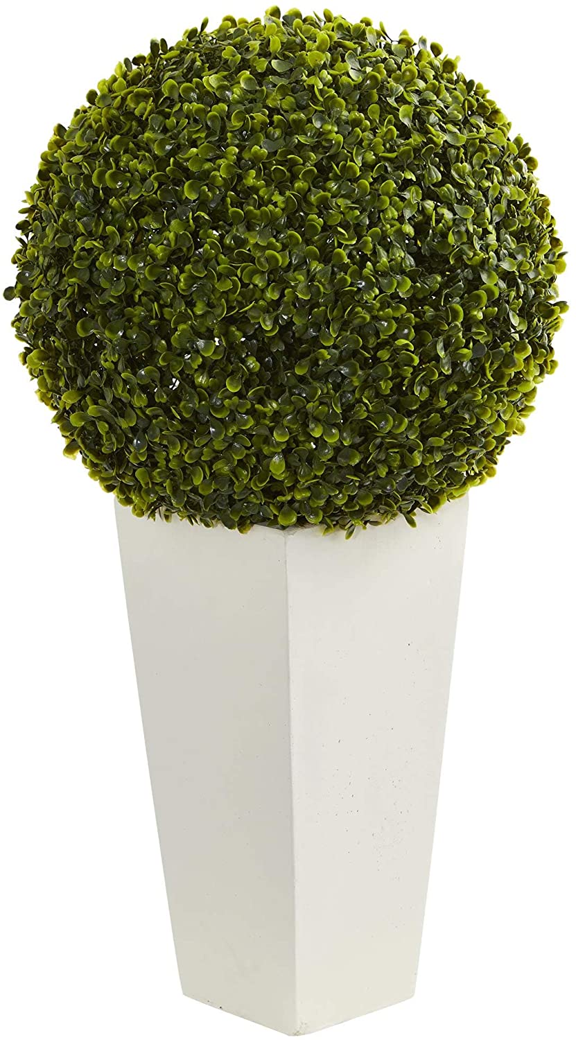 28" Boxwood Topiary Ball Artificial Plant White Tower