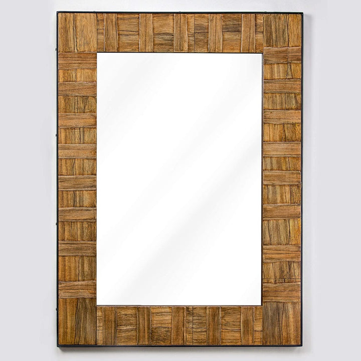 Wood Metal Wall Mirror (35" X 26") Brown Includes