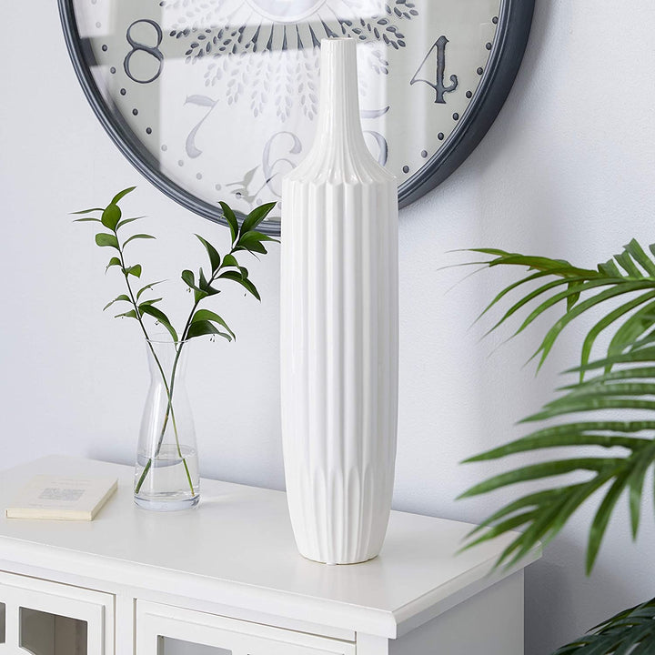 Tall Round White Ceramic Textured Vase 23" X 6" 5 X 23 - Diamond Home USA