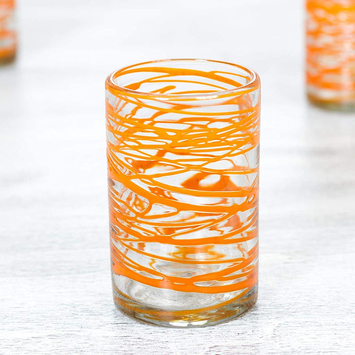 Handmade Set 6 Blown Glass 'Tangerine Swirl' Water Glasses