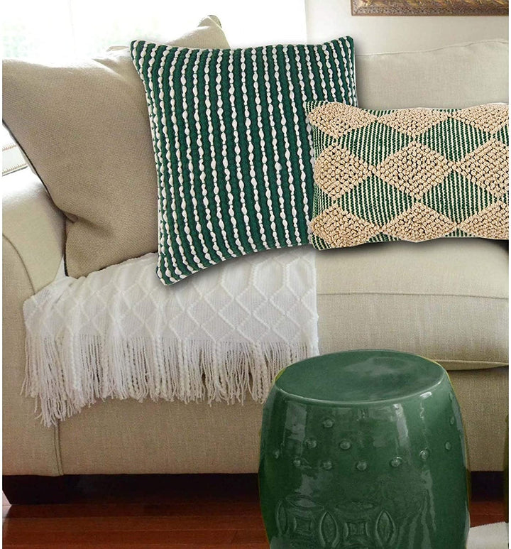 Handwoven Hunter Green/Ivory Accent Pillow Green Diamond Cotton One Textured - Diamond Home USA