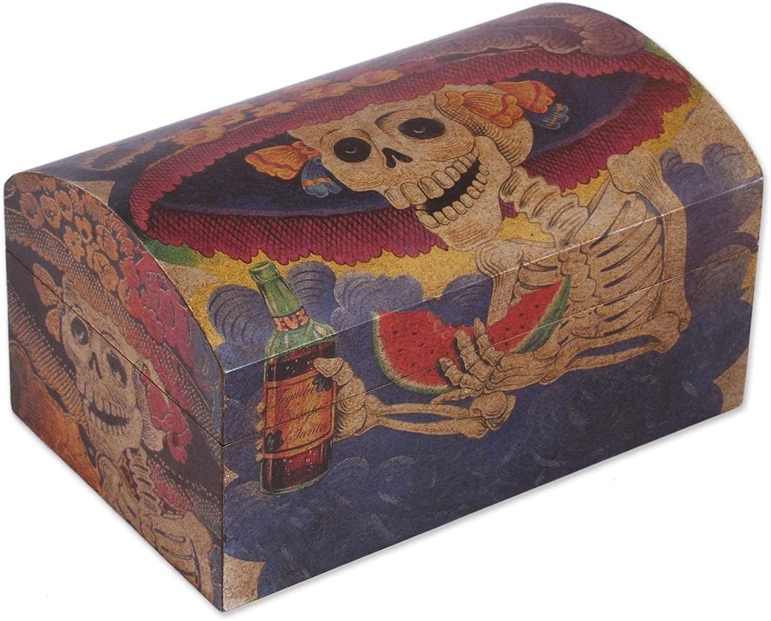 Handmade Pinewood 'Catrina My Love' Chest (Mexico) 8 7" X