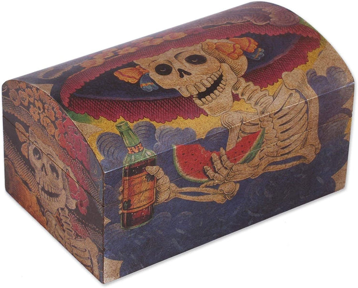 Handmade Pinewood 'Catrina My Love' Chest (Mexico) 8 7" X