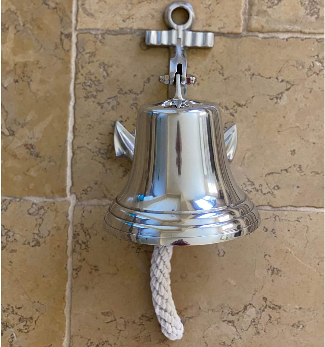 Nautical Solid Ship Bell Anchor Silver Beach Chrome Finish 3dp - Diamond Home USA