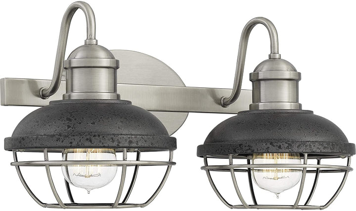 Antique Polished Nickel 2 Light Bath Light Black Silver