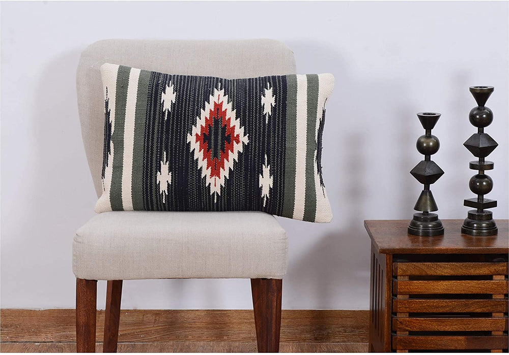 Handmade Cotton 16'' X 24" Throw Pillows (Set Two) Grey Off White Red Geometric Bohemian Eclectic Two - Diamond Home USA