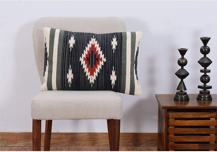 Handmade Cotton 16'' X 24" Throw Pillows (Set Two) Grey Off White Red Geometric Bohemian Eclectic Two - Diamond Home USA