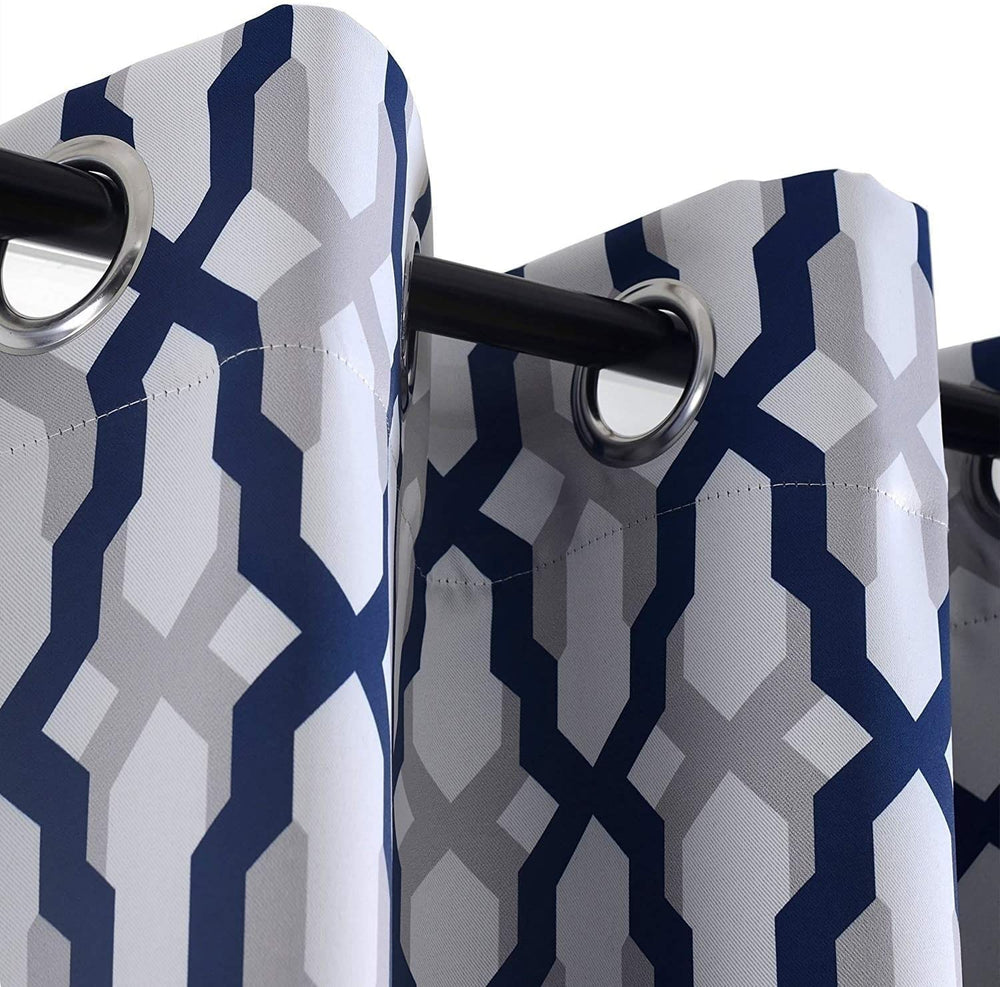 Mason Geometric Thermal Insulated Blackout Grommet Window Curtains Panel Pair 52x 96 Navy Modern Contemporary 100% Polyester