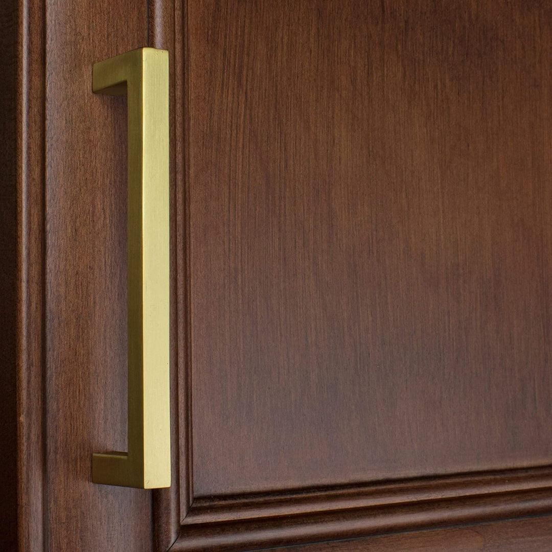 5 Pack 5 Center Satin Gold Solid Square Bar Pulls Modern Contemporary Zinc Finish - Diamond Home USA