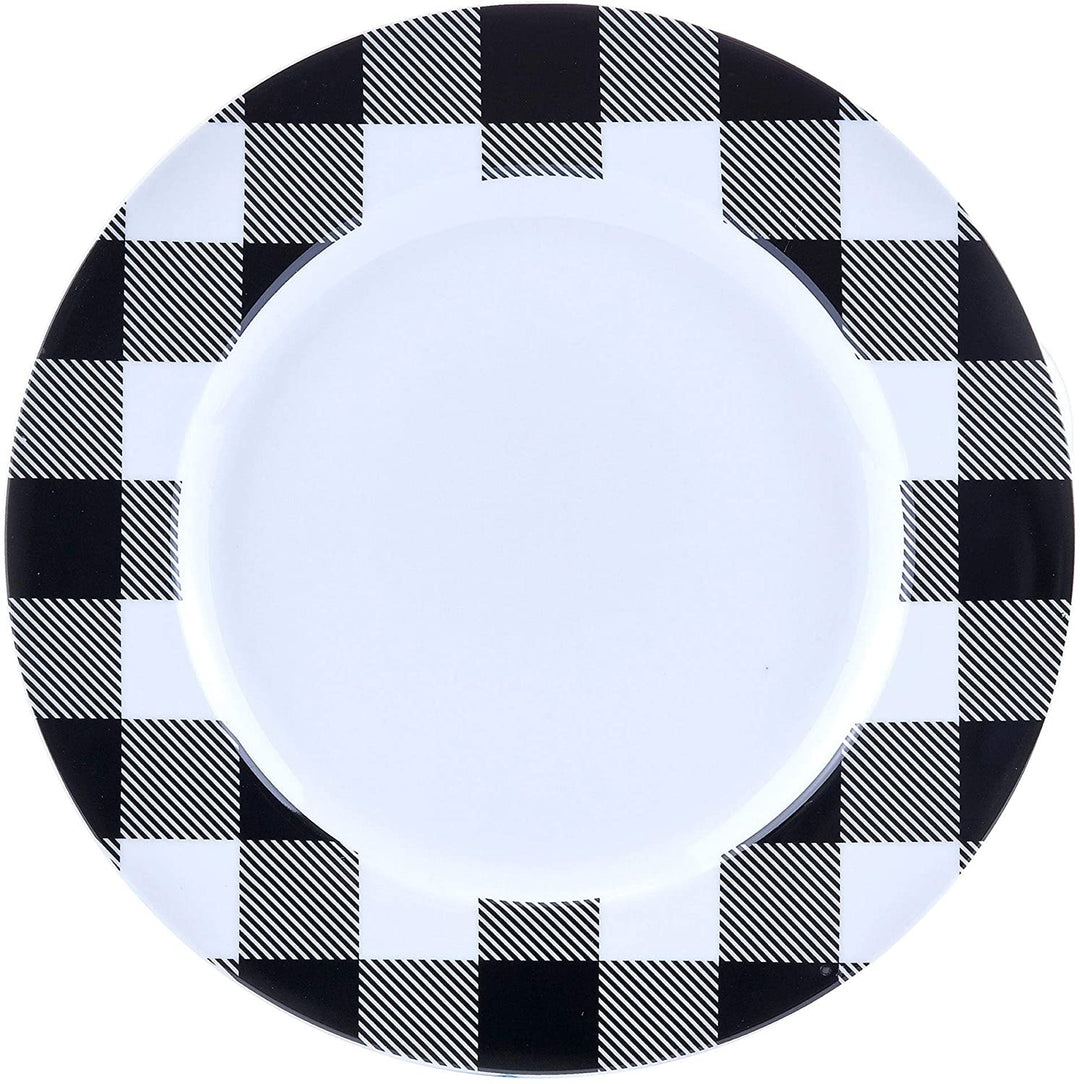 16pc Buffalo Plaid White/Black 11" X 0'5" Black Stripe Modern Contemporary Round Porcelain 16 Piece - Diamond Home USA