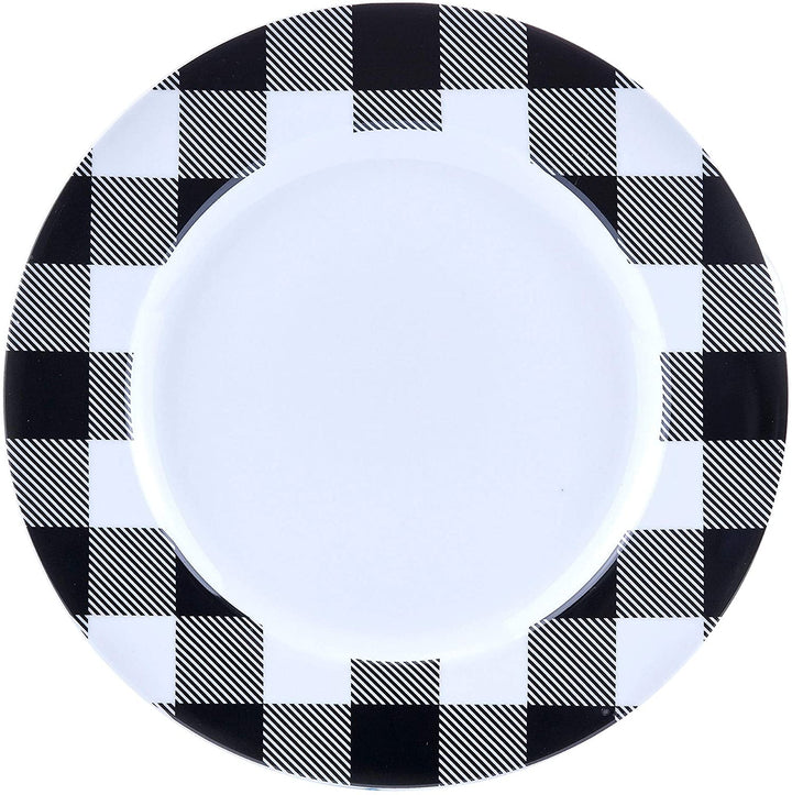 16pc Buffalo Plaid White/Black 11" X 0'5" Black Stripe Modern Contemporary Round Porcelain 16 Piece - Diamond Home USA