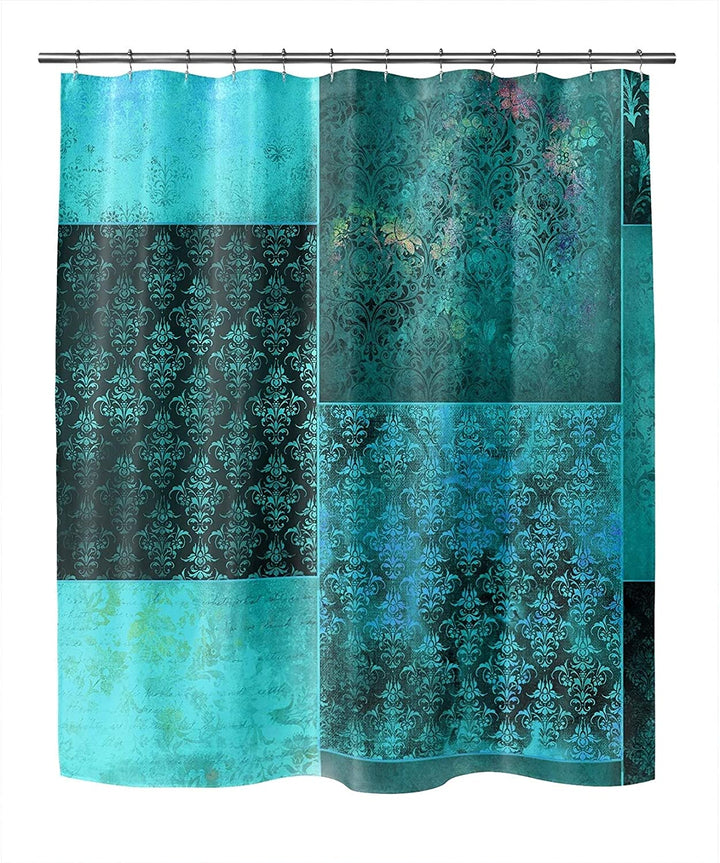 Eclectic Bohemian Patchwork Teal Shower Curtain by 71x74