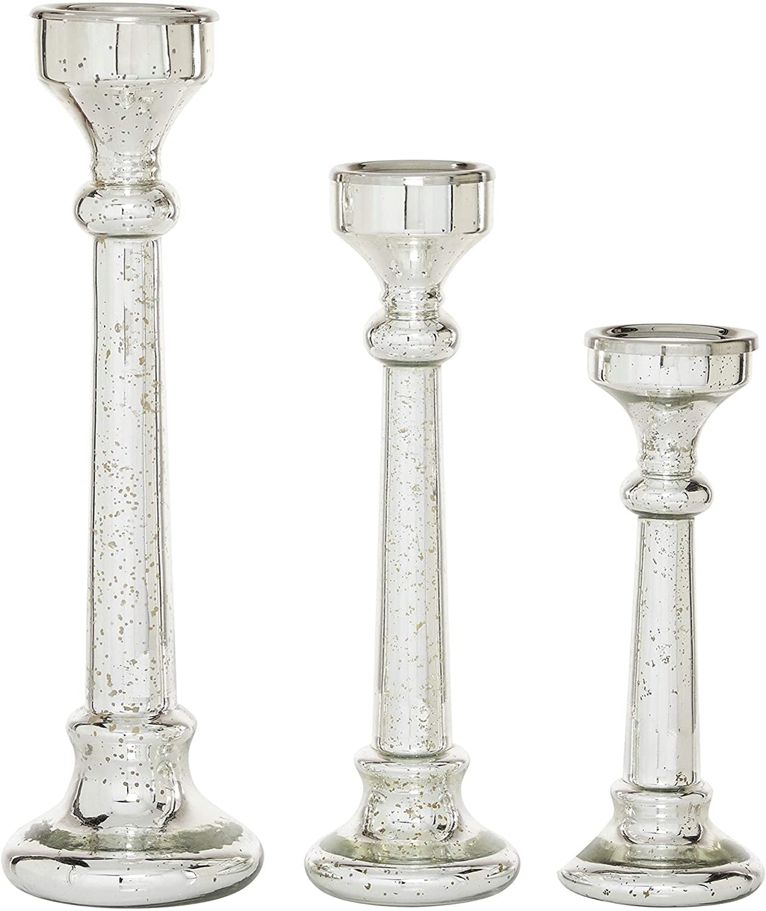 Tall Silver Mercury Glass Candle Holders Set 3 12" 16" 19" 6 X 19 - Diamond Home USA