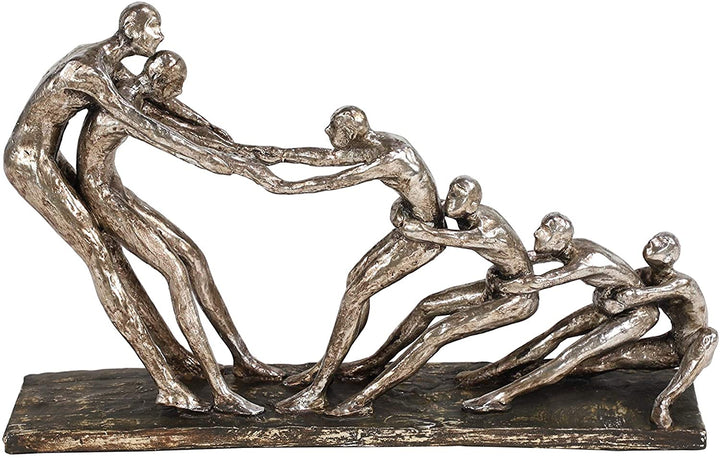 Metallic Tug War Human Figurines Shelf Decor Statue 13" X 8" Silver Stone - Diamond Home USA