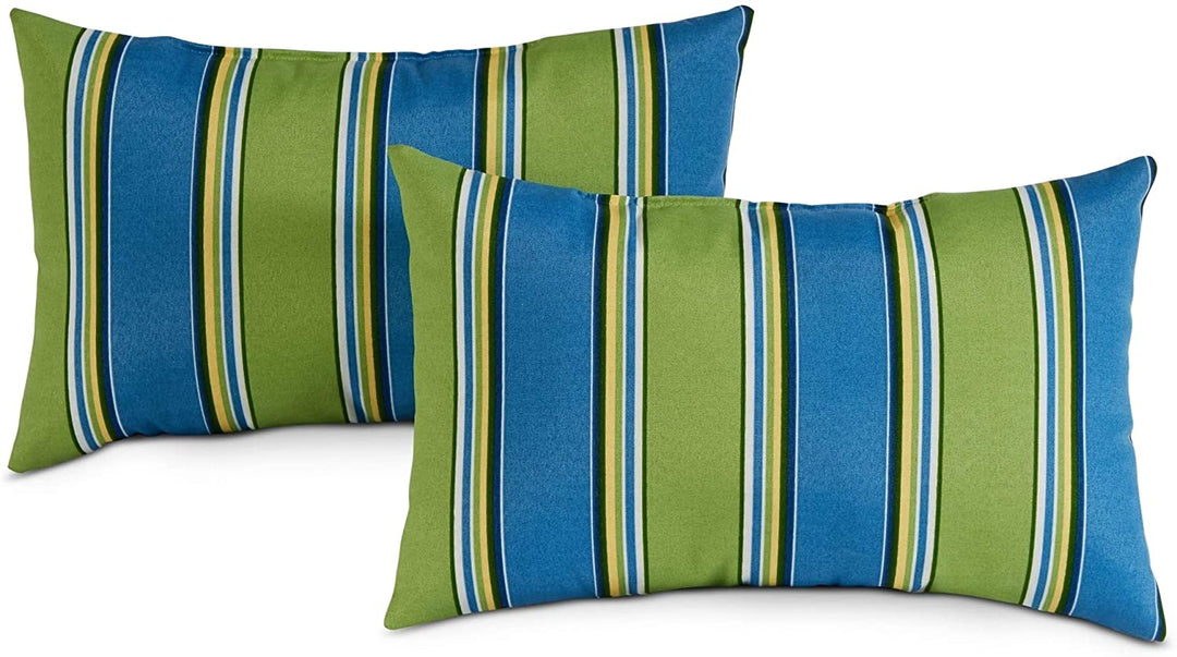 MISC Stripe 19x12 inch Outdoor Lumbar Pillows (Set 2) by Blue Green Striped Casual Transitional Polyester Fade Resistant Water