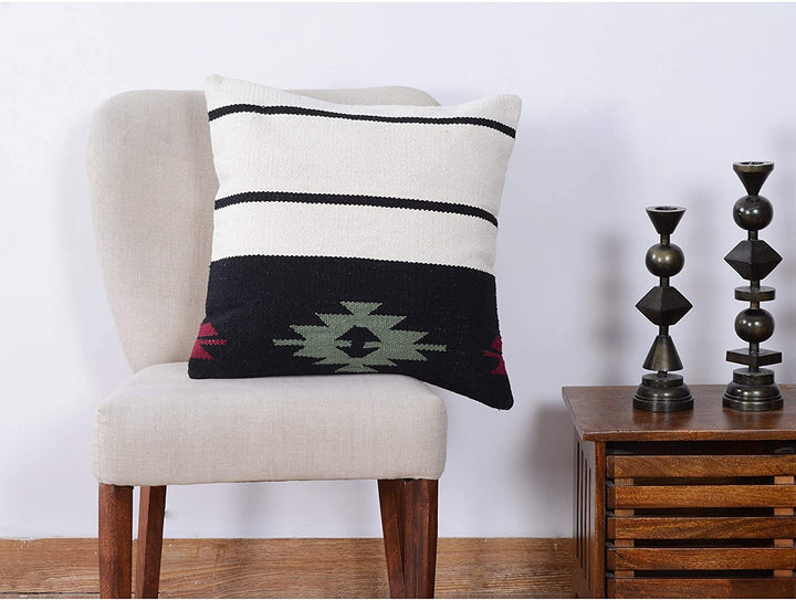 Handmade Cotton 20'' Throw Pillows (Set Two) Black Grey Off White Geometric Bohemian Eclectic Two - Diamond Home USA