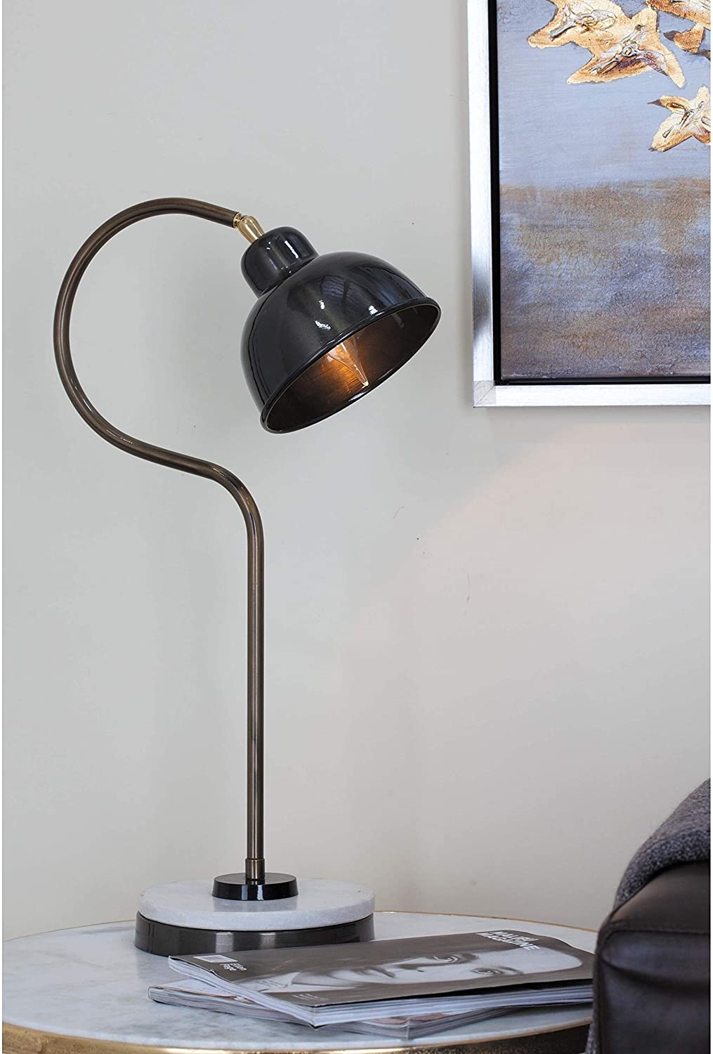 Industrial 22 Inch Black Iron Marble Task Lamp Modern