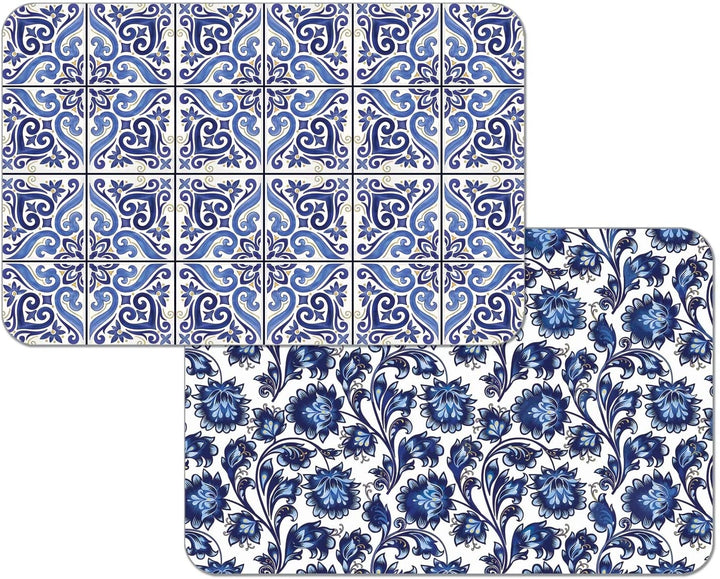 Wipe Clean Placemats Set 4 Shades Blue Color Rectangle