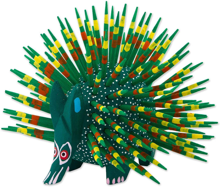 Handmade Wood Sculpture 'Cute Porcupine Green' (Mexico) Green - Diamond Home USA