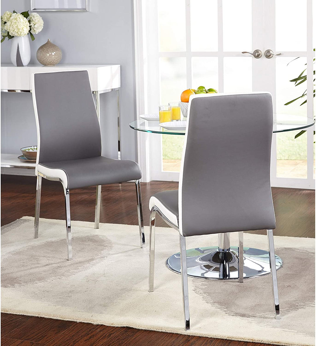 Dining Chairs (Set 2) Grey White Modern Contemporary Leather