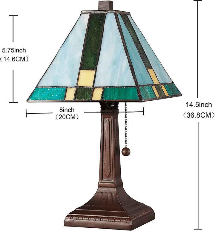 Tiffany Table Lamp Banker Mission 14 5Ã¢Ã¢â€šÂ¬Â³ Tall Stained Glass Green Yellow Blue Antique Light Am354tl08 Brown