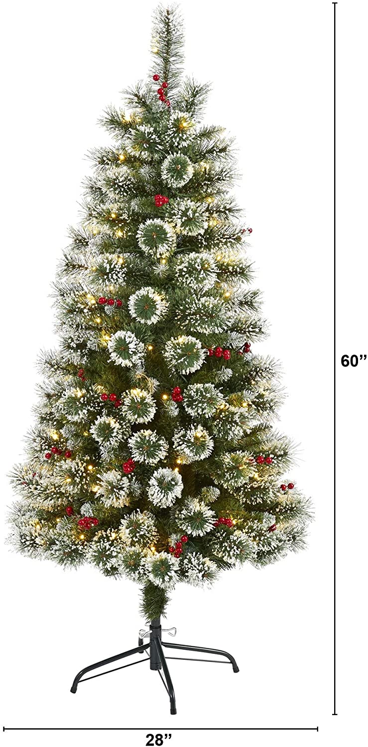 5' Frosted Swiss Pine Christmas Tree Clear Led Lights Green - Diamond Home USA