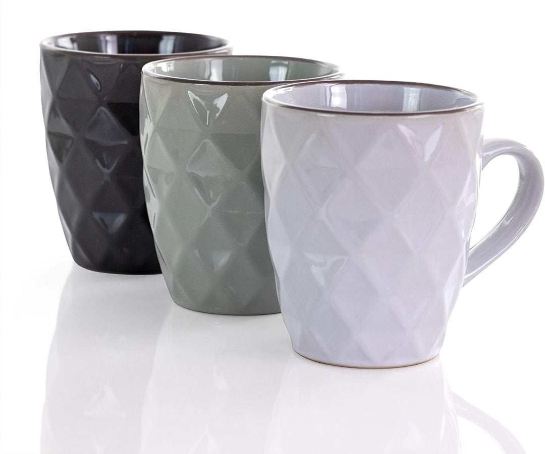 Diamond Waves 6 Piece 12 Oz Mug Set Stand Assorted Colors Grey Solid Casual Round Stoneware 6 Piece Microwave Safe - Diamond Home USA