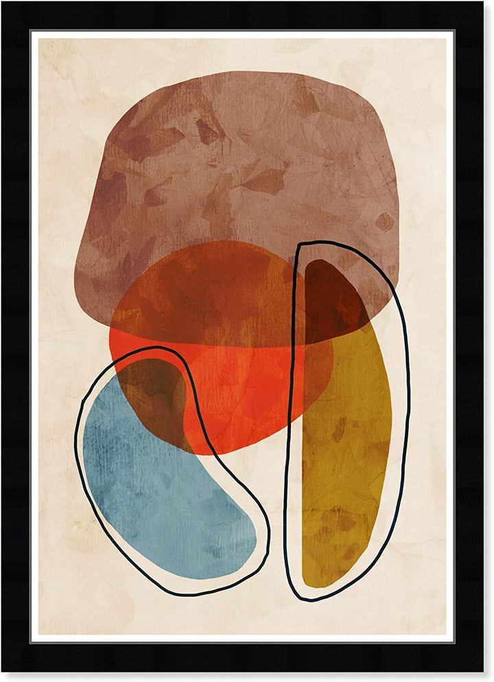 Shaped Together' Abstract Wall Art Framed Shapes Brown Red Mid Century Modern Transitional Rectangle - Diamond Home USA