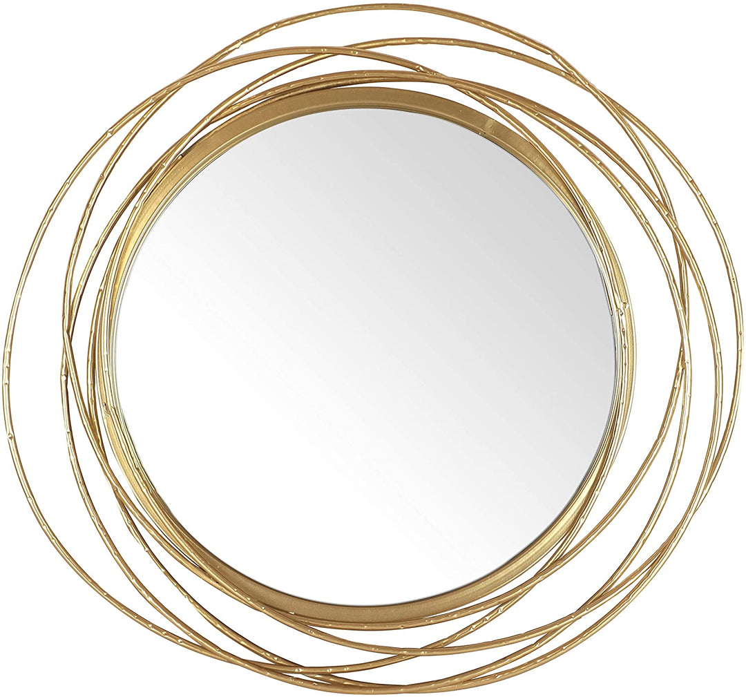 27 5" Dia Gold Round Wall Mirror Modern Metal Circle Wire