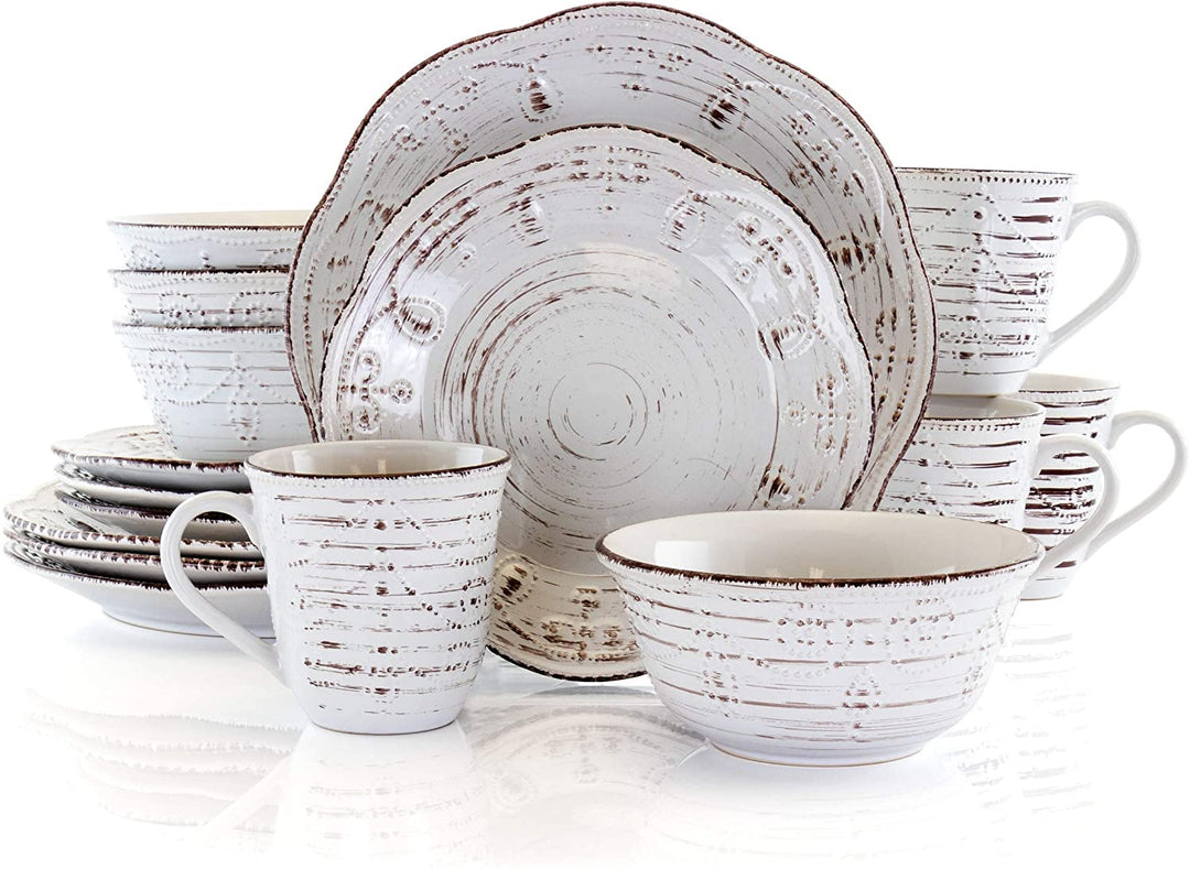 Country Birch 16 Piece Stoneware Round Dinnerware Set