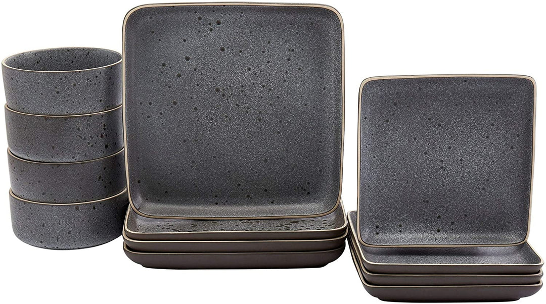 Tabletops Gallery 12pc Grey Square Dinnerware Set Solid